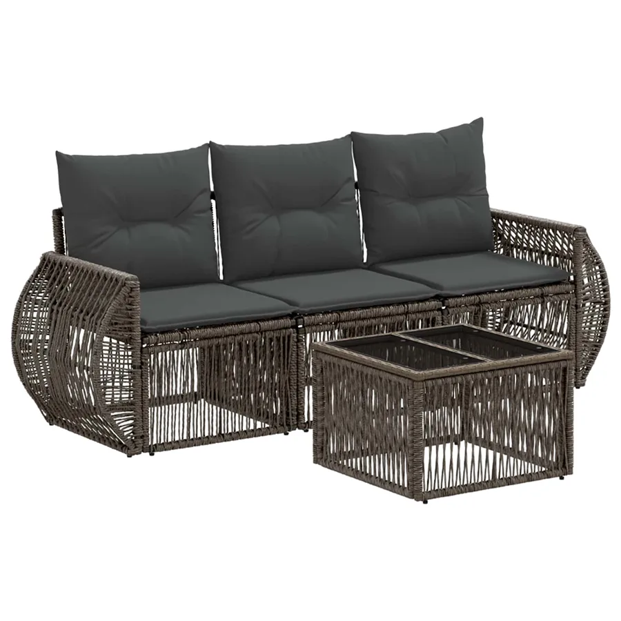 Ensemble de canapé de jardin 4 pcs Gris et Gris foncé polyrotin - 2