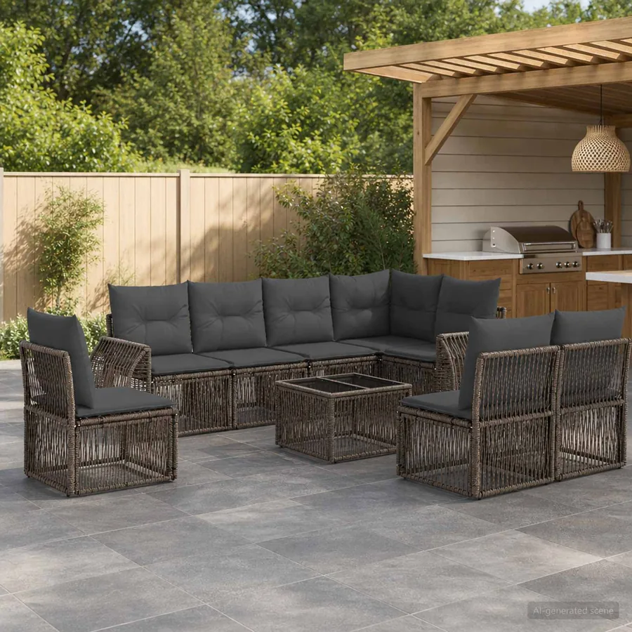 Ensemble de canapé de jardin 9 pcs Gris et Gris foncé polyrotin