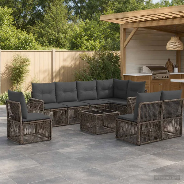 Ensemble de canapé de jardin 9 pcs Gris et Gris foncé polyrotin