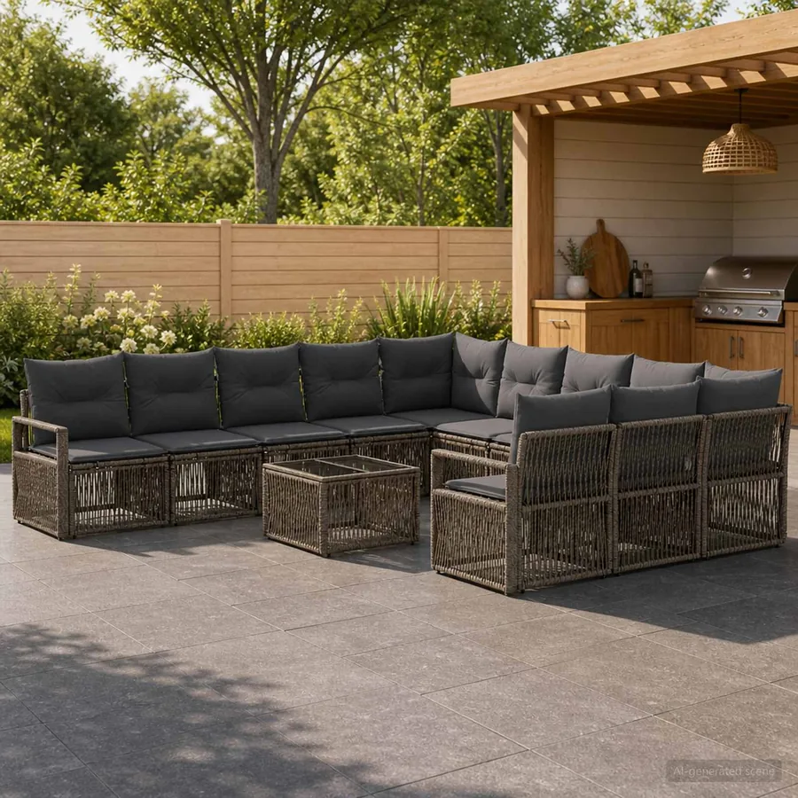 Ensemble de canapé de jardin 12 pcs Gris polyrotin