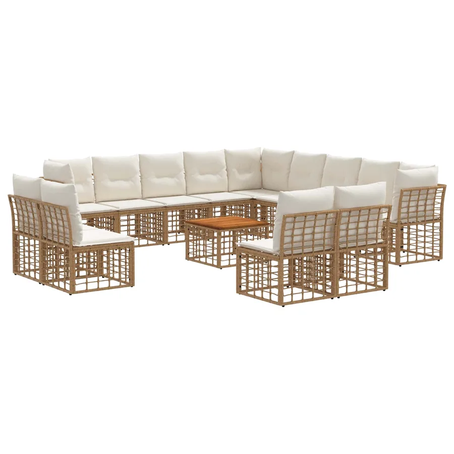 Ensemble de canapés d'extérieur 14 pcs Blanc Naturel et Crème - 2