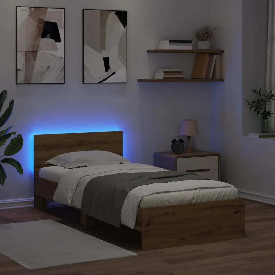 Cadre de lit avec LED Chêne artisanal 80 x 200 cm - 3