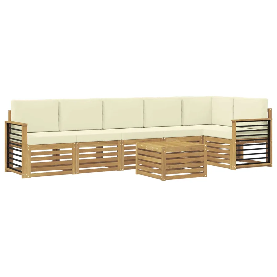 Ensemble de canapé d'angle avec coussin 7 pcs Blanc et crème - 2