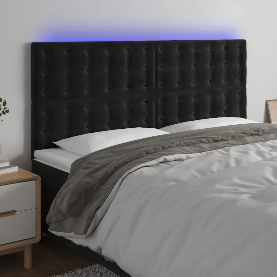 Tête de lit à LED Noir 160x5x118/128 cm Velours