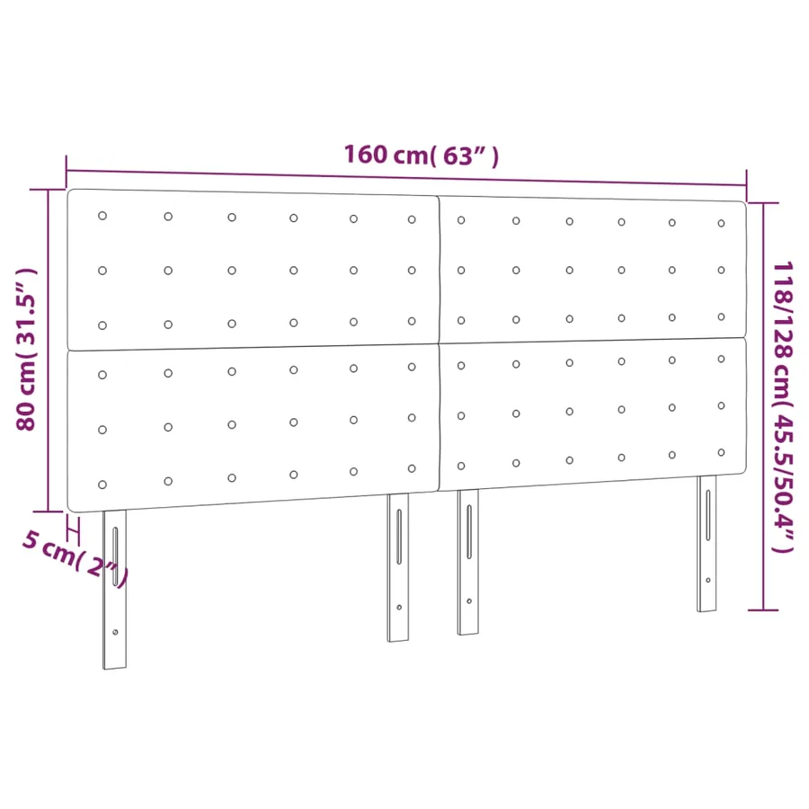 Tête de lit à LED Noir 160x5x118/128 cm Velours - 6