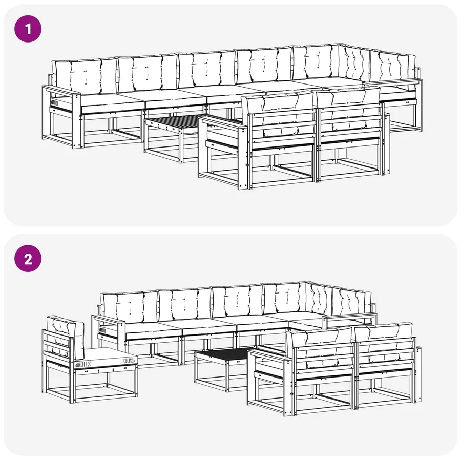Ensemble de canapés d'extérieur 9 pcs Blanc et crème - 7
