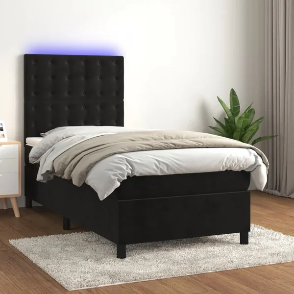 Sommier à lattes de lit matelas et LED Noir 80x200 cm Velours