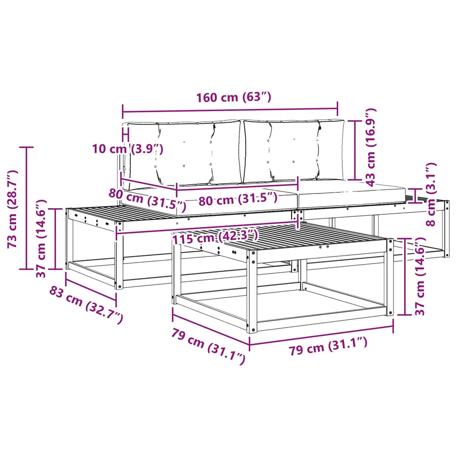 Ensemble de canapés d'extérieur Blanc 79 x 79 x 37 cm Polyester - 8
