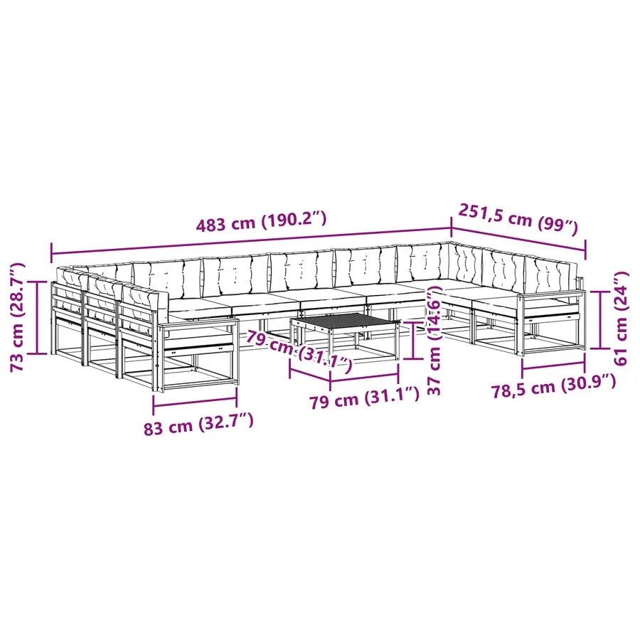 Ensemble de canapés d'extérieur 11 pcs Blanc et crème - 8