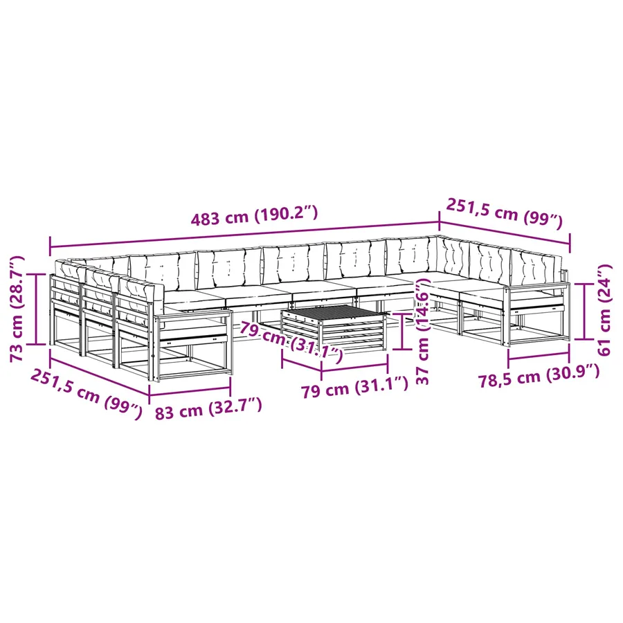 Ensemble de canapés d'extérieur 11 pcs Blanc et anthracite - 8