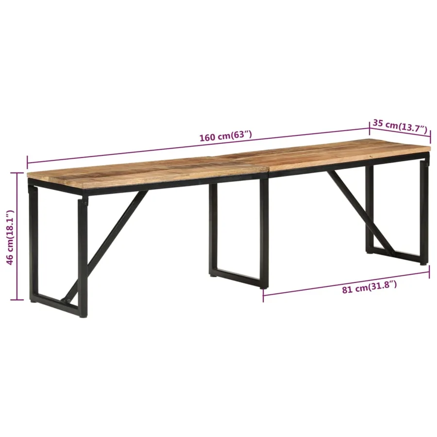 Banc 160x35x46 cm bois massif de manguier - 8