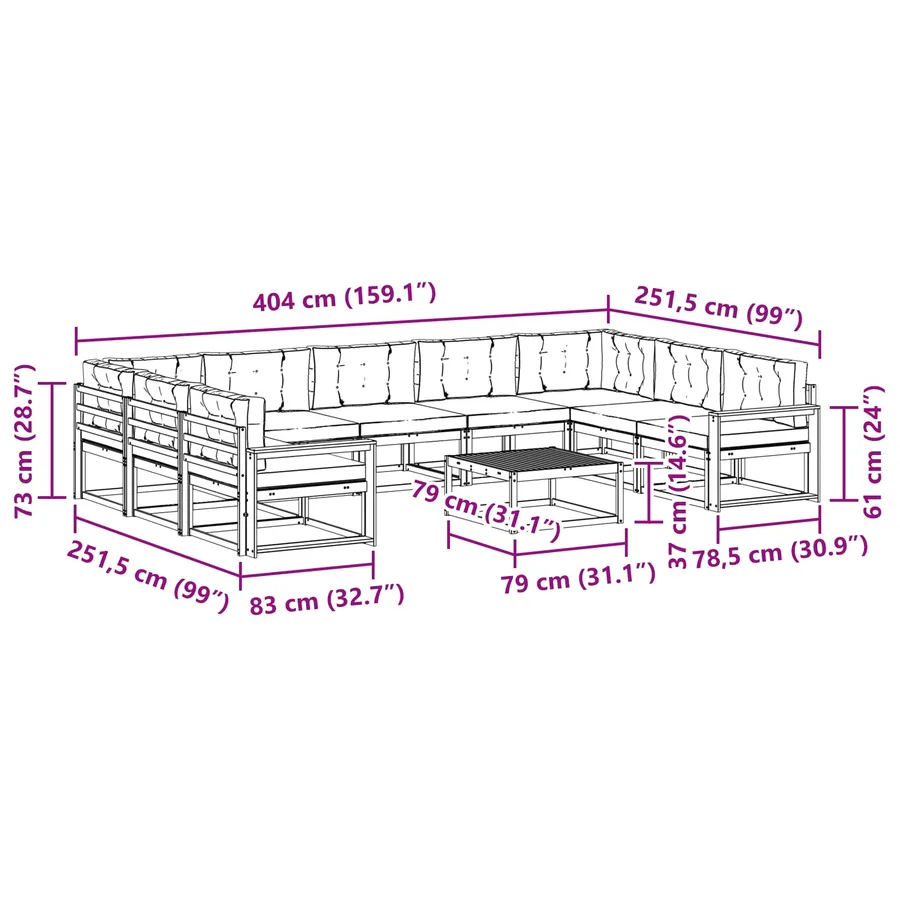 Ensemble de canapés d'extérieur 10 pcs Blanc et anthracite - 8
