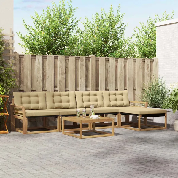 Ensemble de canapés d'extérieur 6 pcs Blanc et Beige