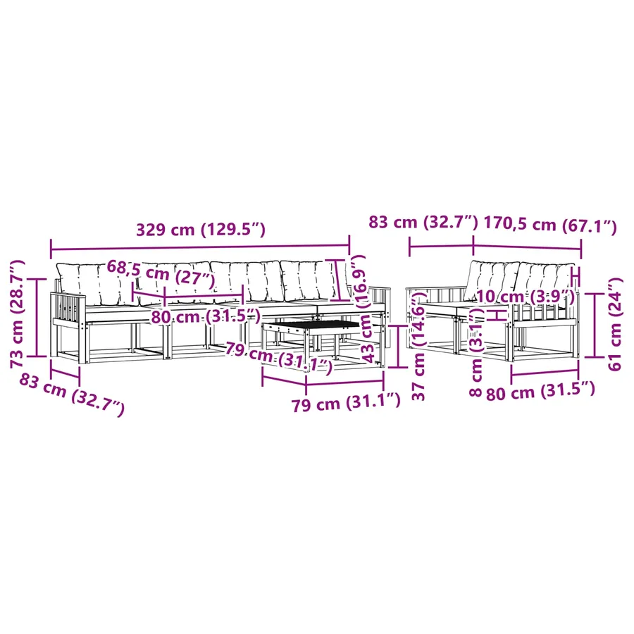 Ensemble de canapés d'extérieur 7 pcs Blanc et noir - 8