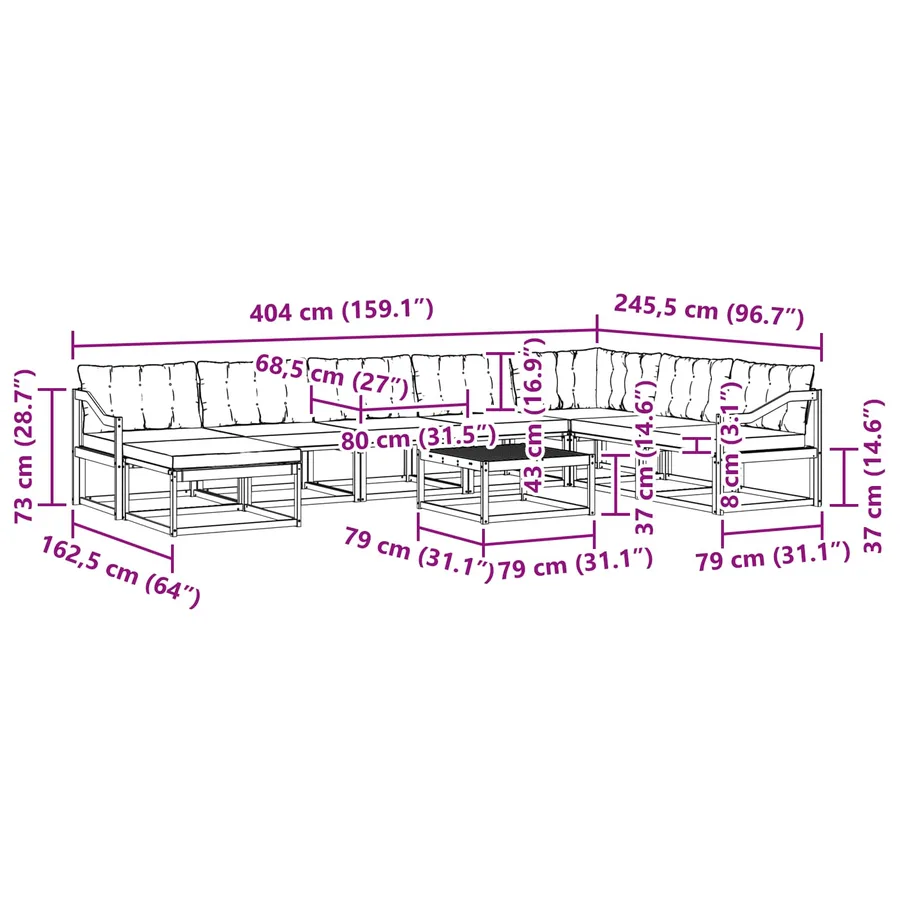 Ensemble de canapés d'extérieur 9 pcs Blanc et crème - 11