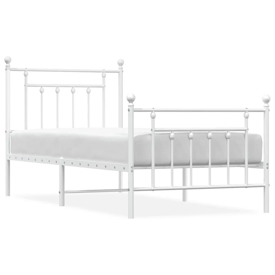 Cadre de lit métal sans matelas avec pied de lit blanc 90x190cm - 2