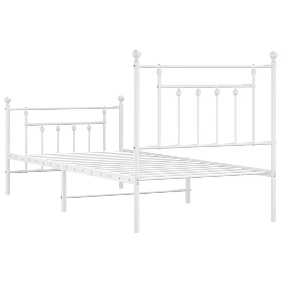 Cadre de lit métal sans matelas avec pied de lit blanc 90x190cm - 8