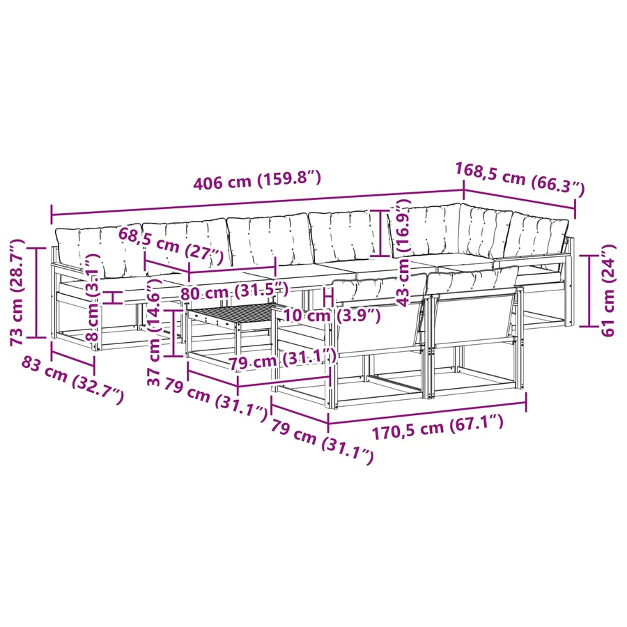 Ensemble de canapés d'extérieur 9 pcs Blanc et Beige - 10