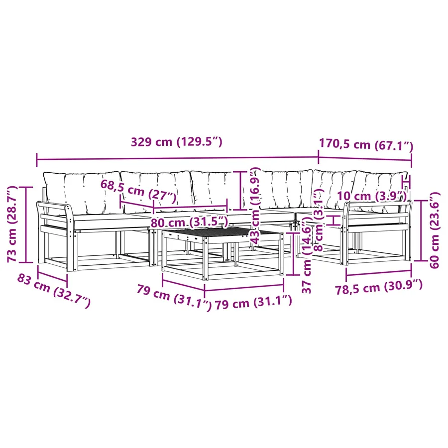 Ensemble de canapés d'extérieur 6 pcs Blanc et noir - 8