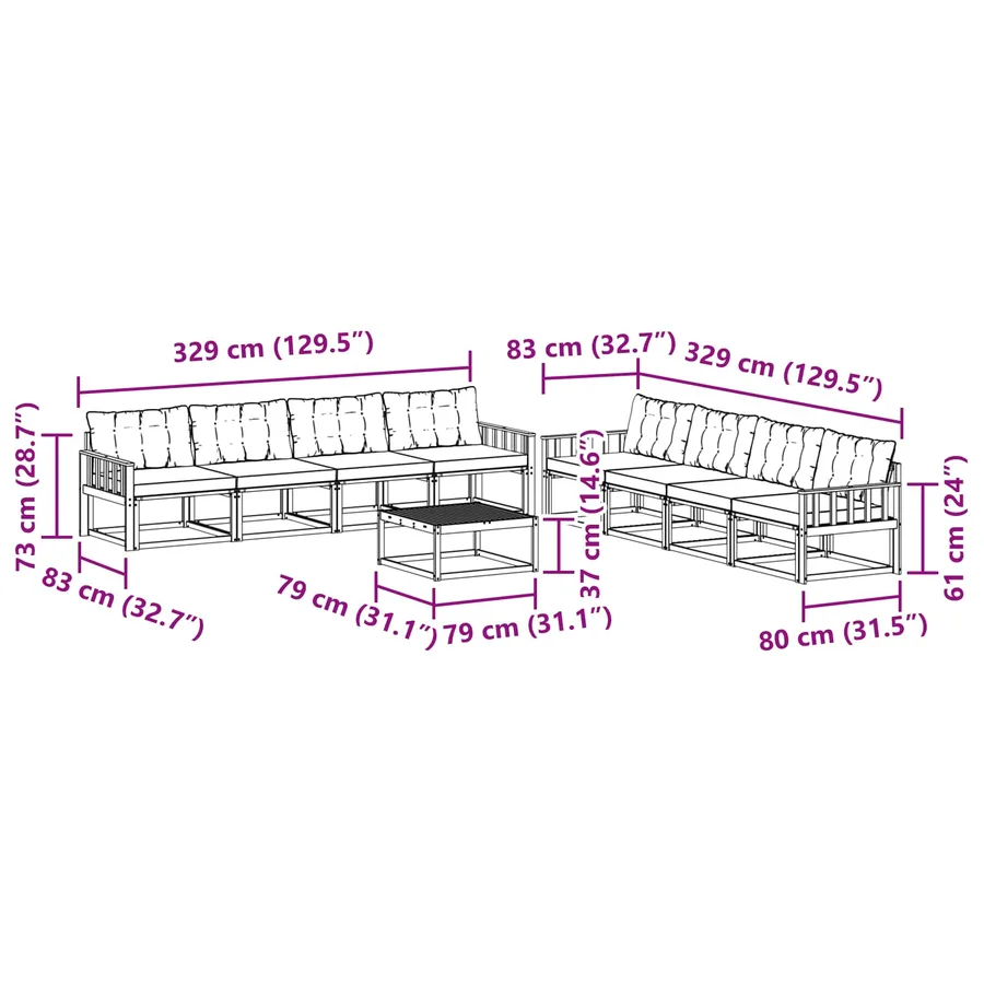 Ensemble de canapés d'extérieur 9 pcs Blanc et Beige - 8