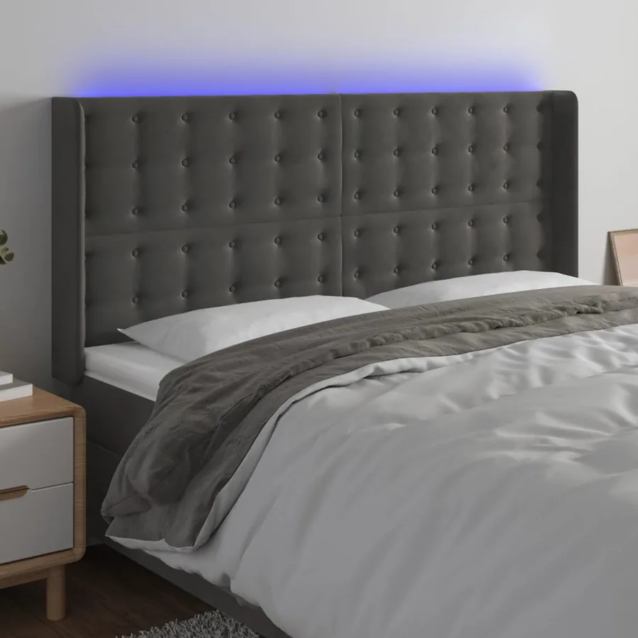 Tête de lit à LED Gris foncé 163x16x118/128 cm Velours