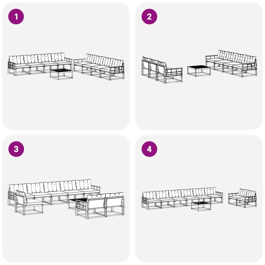 Ensemble de canapés d'extérieur 9 pcs Blanc et gris clair - 7