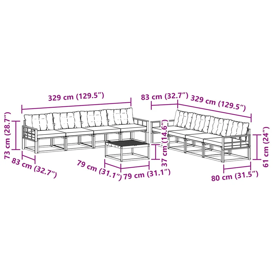 Ensemble de canapés d'extérieur 9 pcs Blanc et gris clair - 8