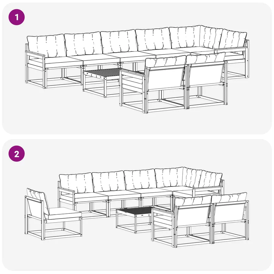 Ensemble de canapés d'extérieur 9 pcs Blanc et gris clair - 9