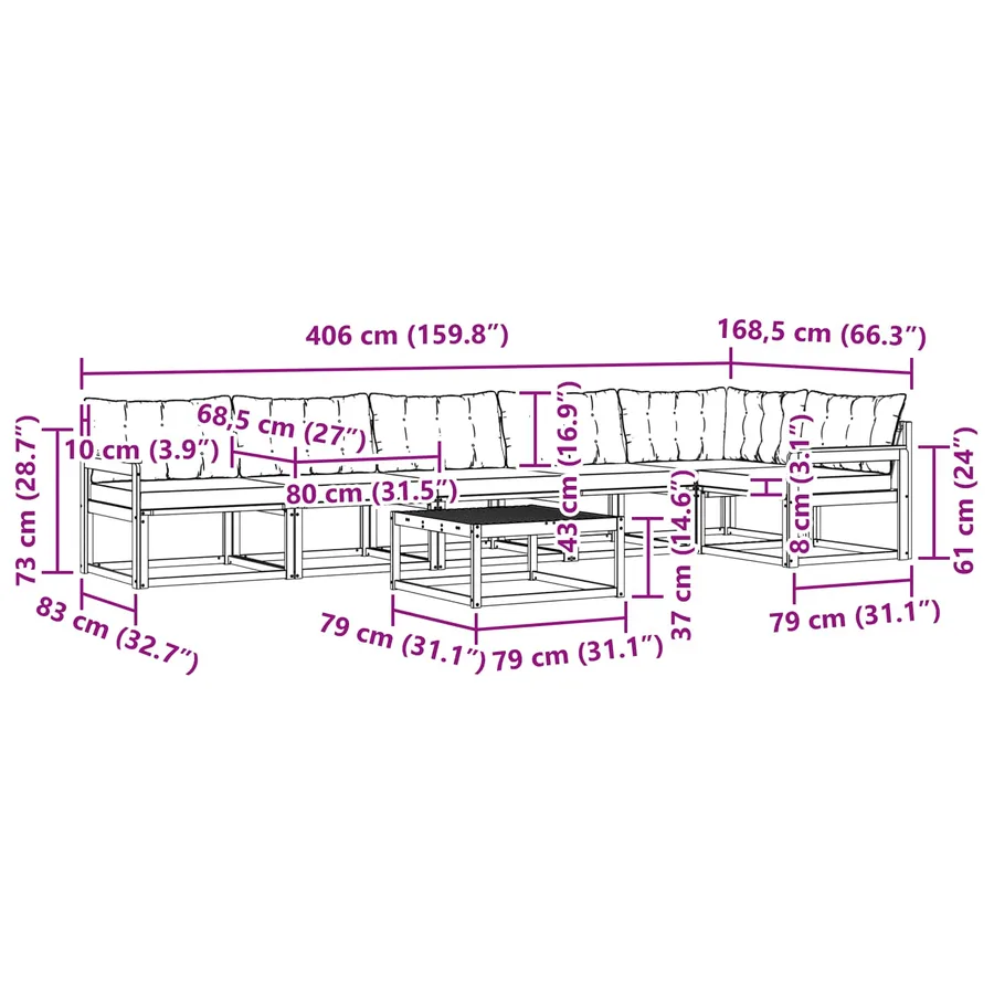 Ensemble de canapés d'extérieur 7 pcs Blanc et noir - 8