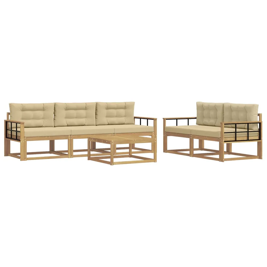 Ensemble de canapés d'extérieur 6 pcs Blanc et Beige - 2