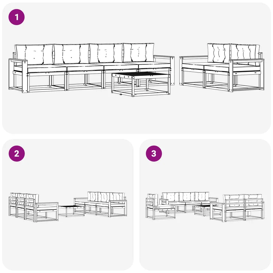 Ensemble de canapés d'extérieur 6 pcs Blanc et gris clair - 6