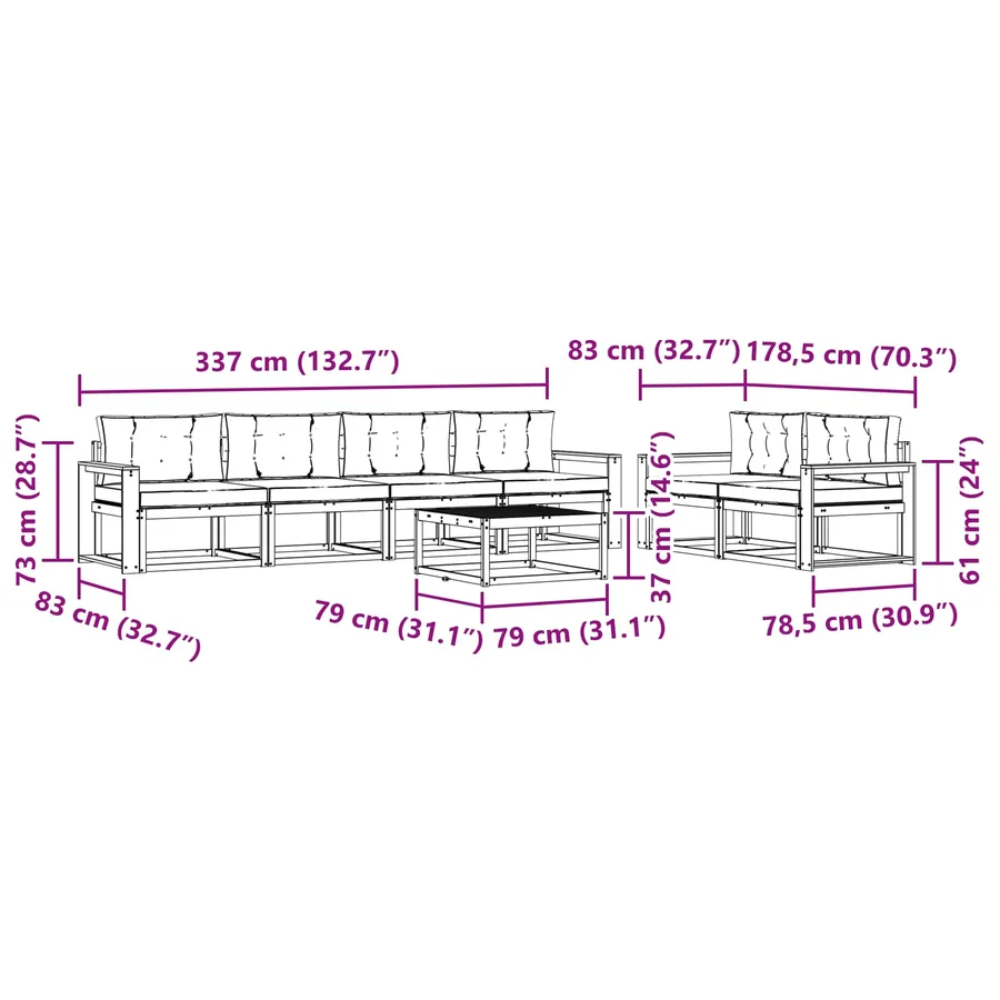 Ensemble de canapés d'extérieur 6 pcs Blanc et gris clair - 7