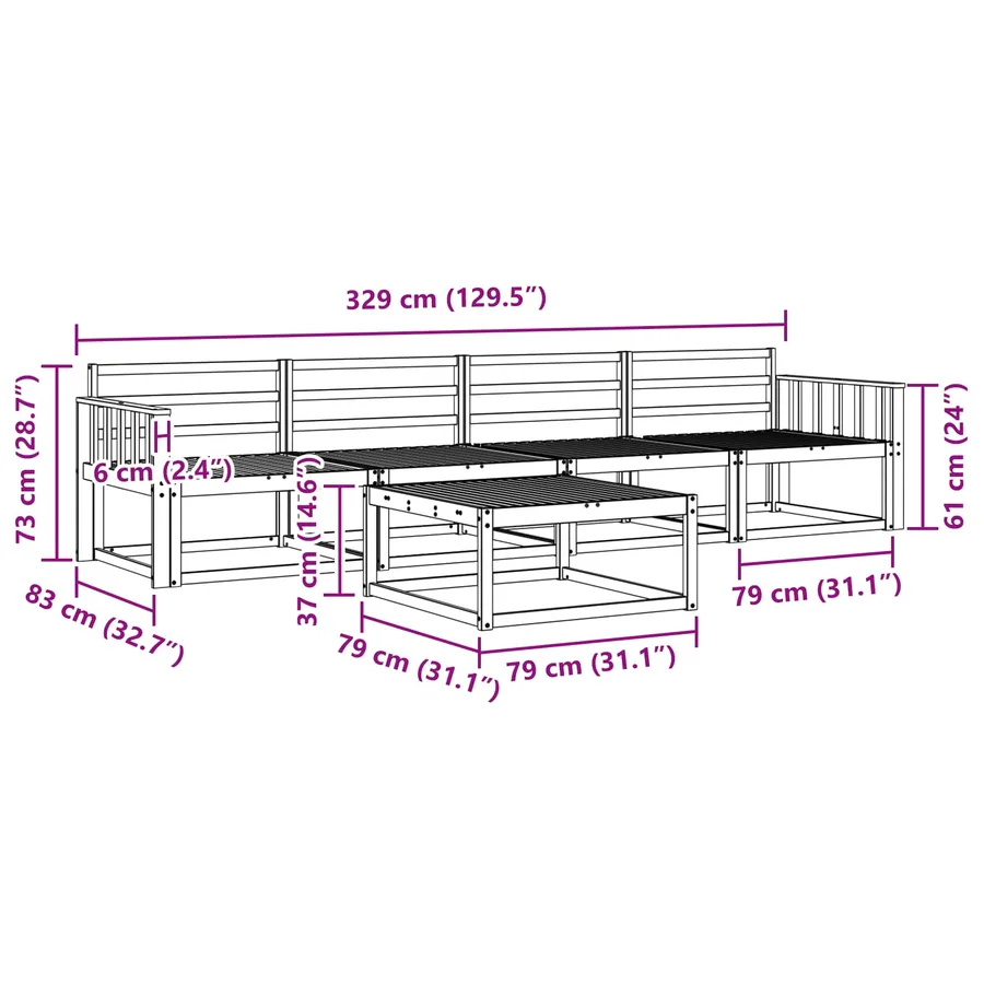 Ensemble de canapés d'extérieur 5 pcs Blanc 79 x 79 x 37 cm - 7