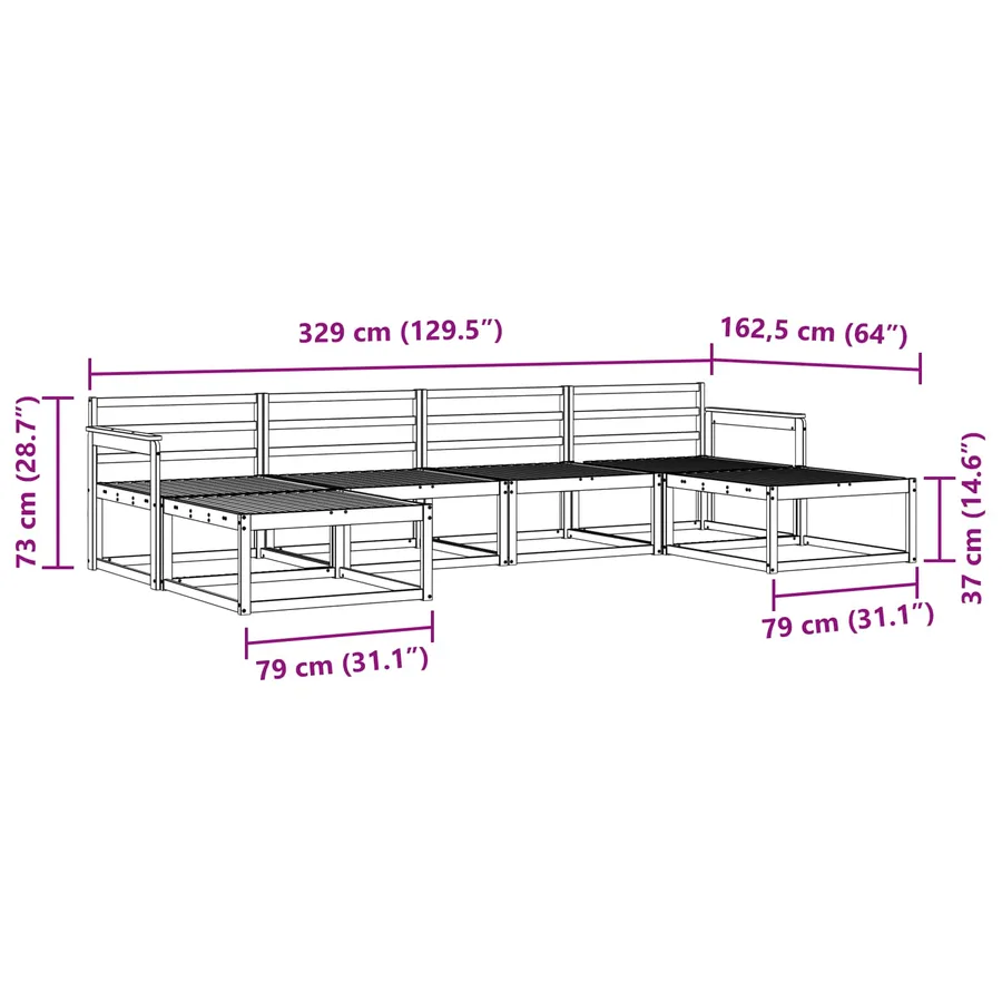 Ensemble de canapés d'extérieur 6 pc Blanc Bois d'Acacia Massif - 7