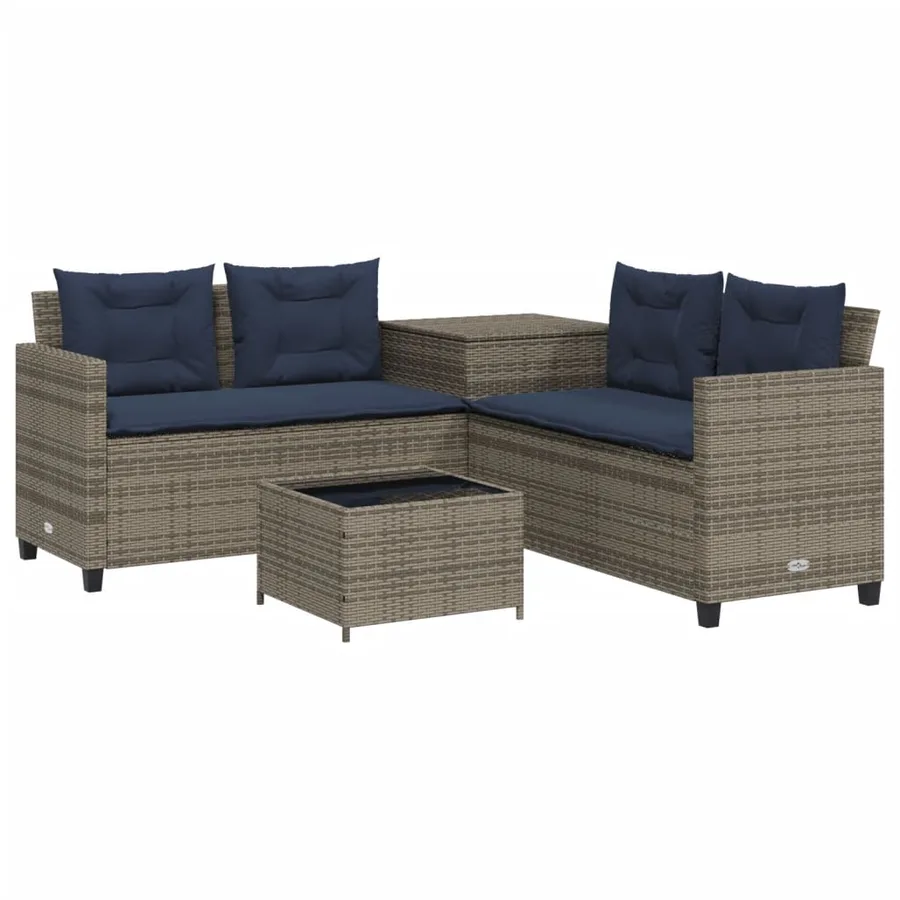 Canapé de jardin avec table et coussins en forme de L gris - 2