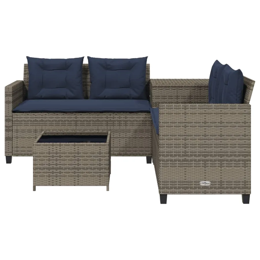 Canapé de jardin avec table et coussins en forme de L gris - 4
