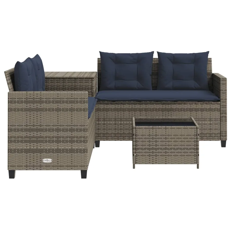 Canapé de jardin avec table et coussins en forme de L gris - 5