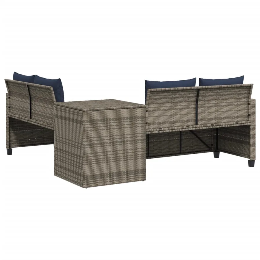 Canapé de jardin avec table et coussins en forme de L gris - 6