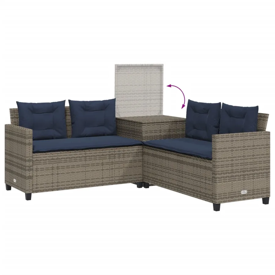 Canapé de jardin avec table et coussins en forme de L gris - 7