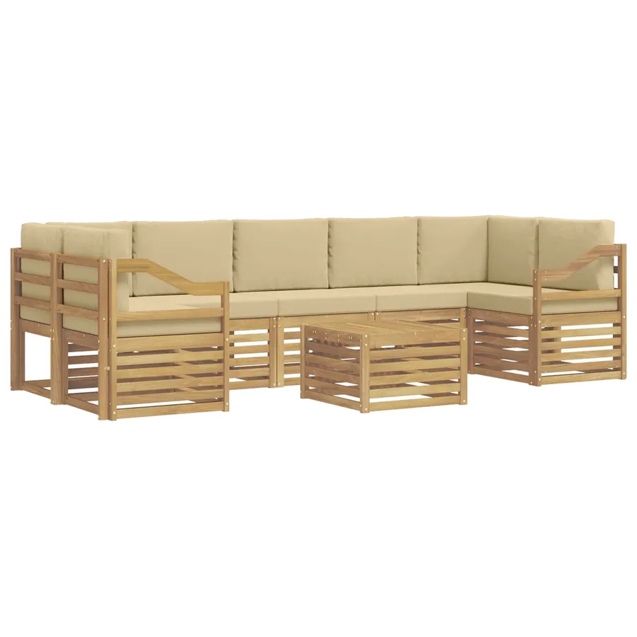 Ensemble de canapés d'extérieur 8 pcs Blanc et Beige Polyester - 2
