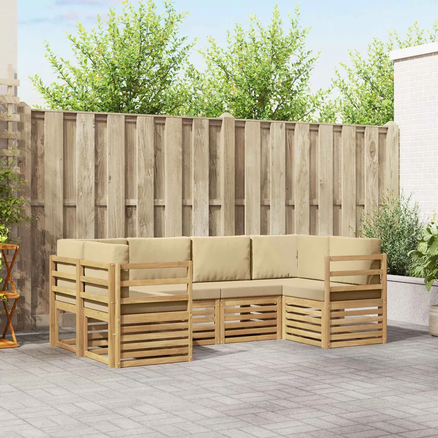 Ensemble de canapé d'angle 6 pcs Blanc et Beige