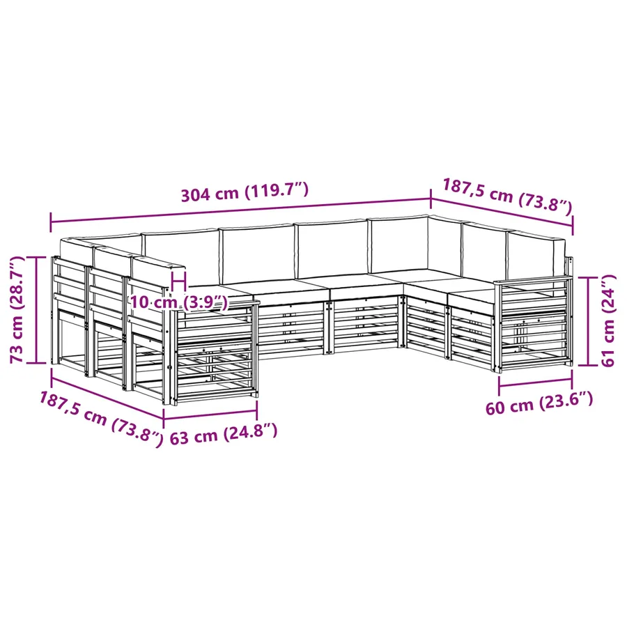 Ensemble de canapés d'extérieur 9 pcs Blanc et Beige - 8