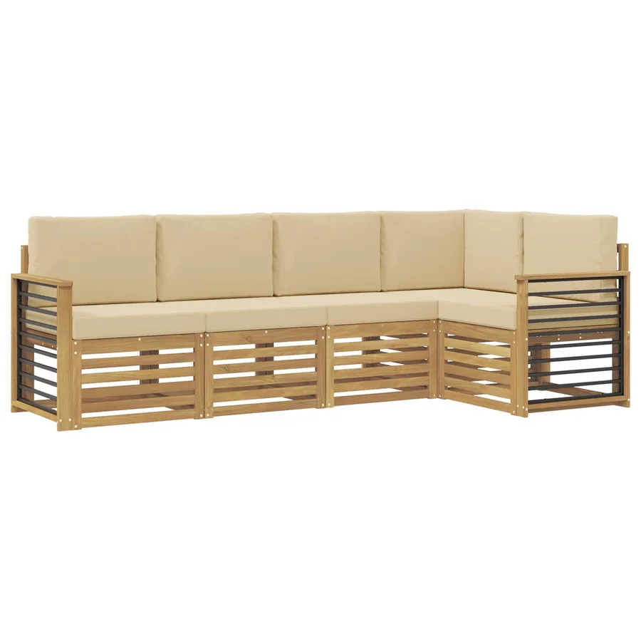 Ensemble de canapés d'extérieur 5 pcs Blanc et Beige - 2