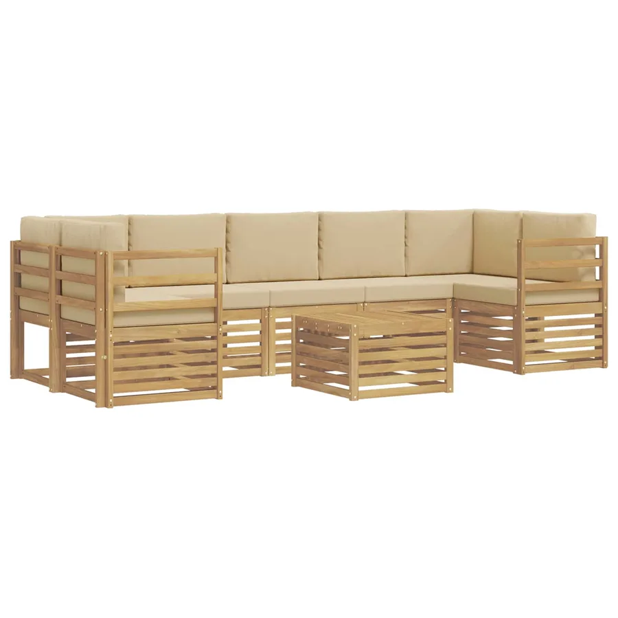 Ensemble de canapés d'extérieur 8 pcs Blanc et Beige Polyester - 2