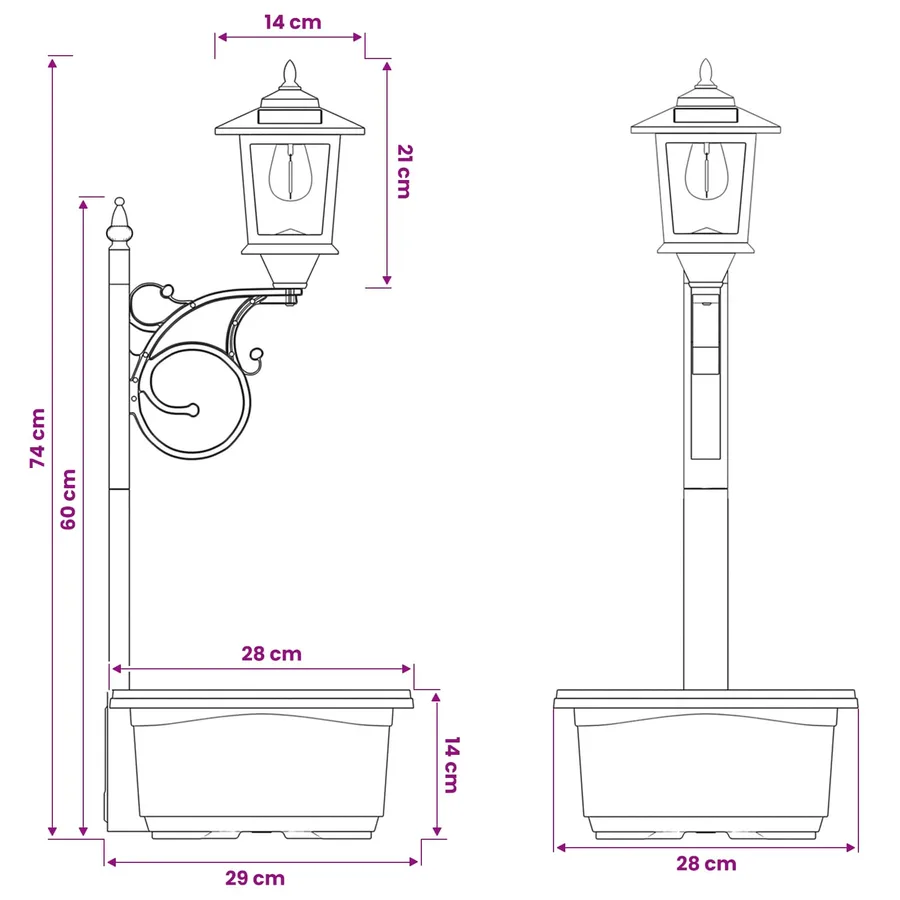 Luminaire de Bornes avec Planteur Noir 29 x 28 x 74 cm - 12