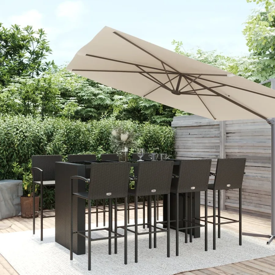 Ensemble de bar de jardin 9 pcs noir résine tressée