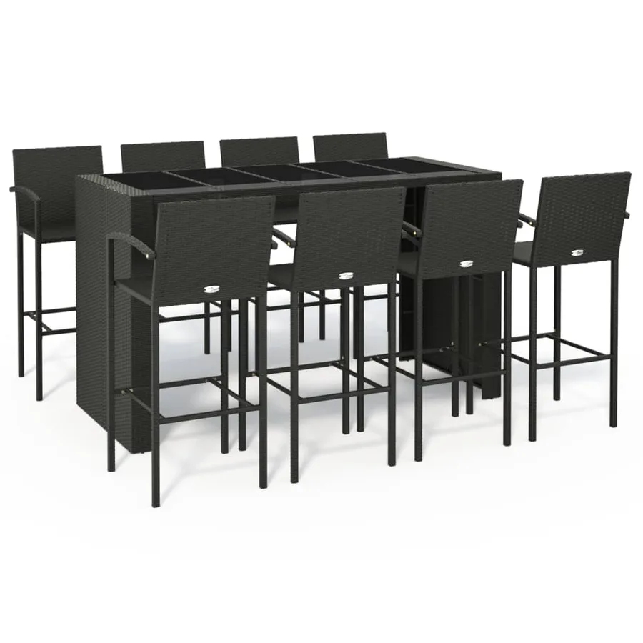 Ensemble de bar de jardin 9 pcs noir résine tressée - 2