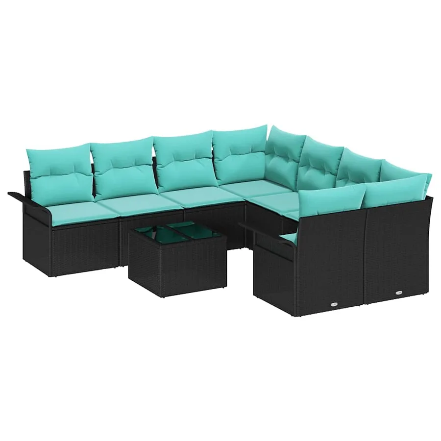 Ensemble de canapé de jardin avec coussin 9 pcs Noir polyrotin - 2