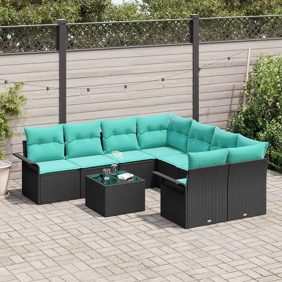 Ensemble de canapé de jardin avec coussin 9 pcs Noir polyrotin - 3