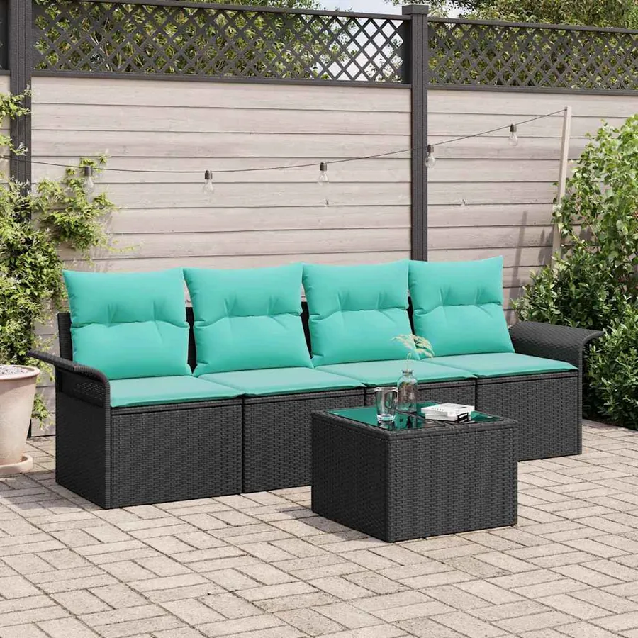 Ensemble de Canapés avec coussin 5 pcs Noir polyrotin